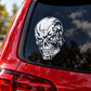 Skull vinyl decal with white graphic on car window