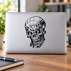 Black skull vinyl wall decal with helmet and goggles design