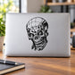 Black skull vinyl wall decal with helmet and goggles design