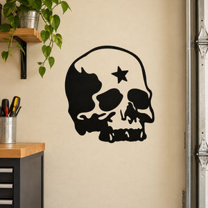 Skull vinyl decal sticker with black-and-white skull and star graphic