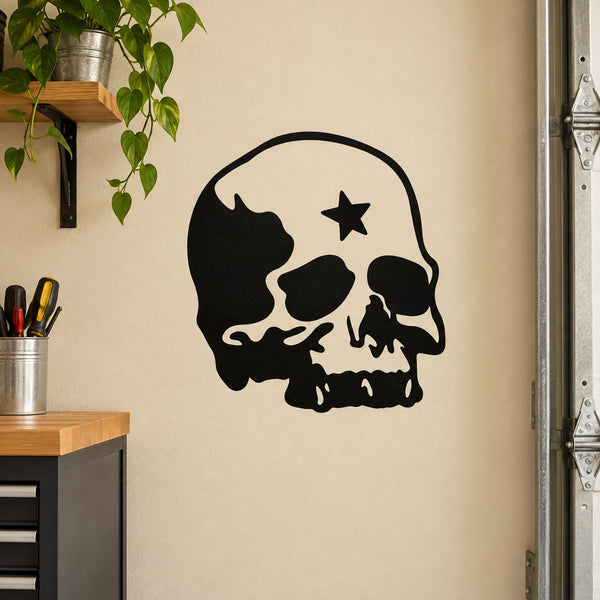 Skull vinyl decal sticker with black-and-white skull and star graphic