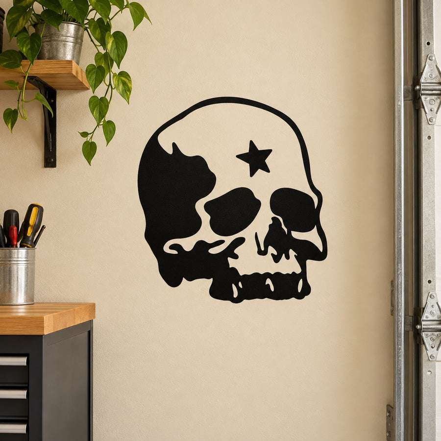 Skull vinyl decal sticker with black-and-white skull and star graphic