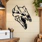 Stylized skull wall decal with pointed ears and detailed teeth, black vinyl