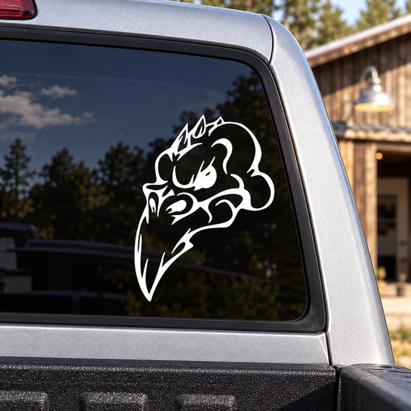White stylized skull vinyl decal for car window