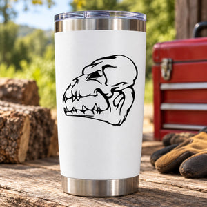 Skull vinyl decal in black on white tumbler cup