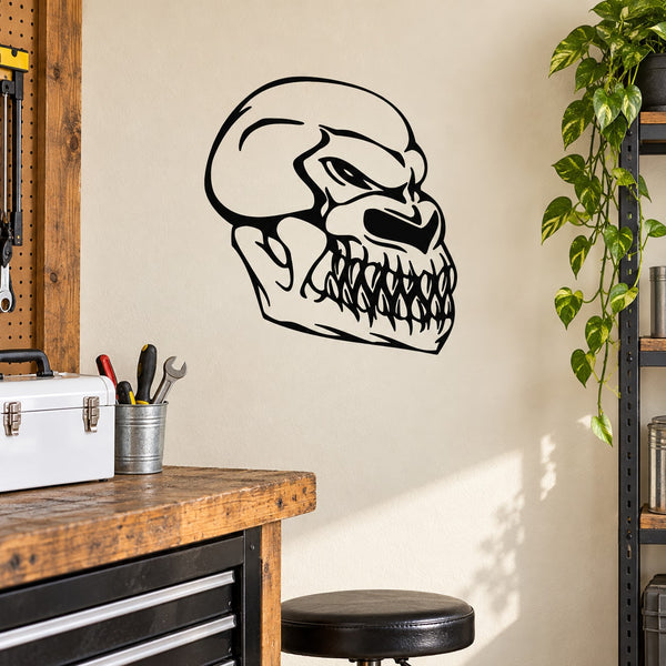 Black skull vinyl wall decal with detailed outline