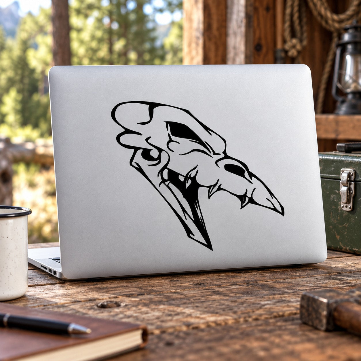 Skull vinyl wall decal with black angled skull face design