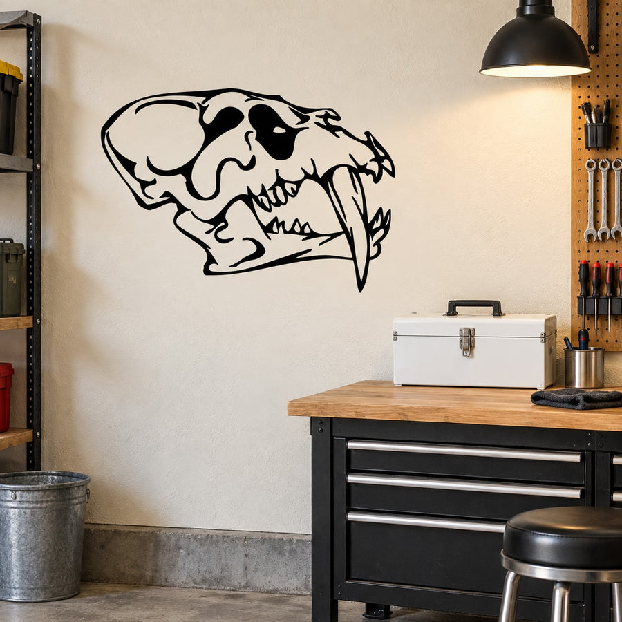 Skull wall vinyl decal in black, bold outlined skull head design