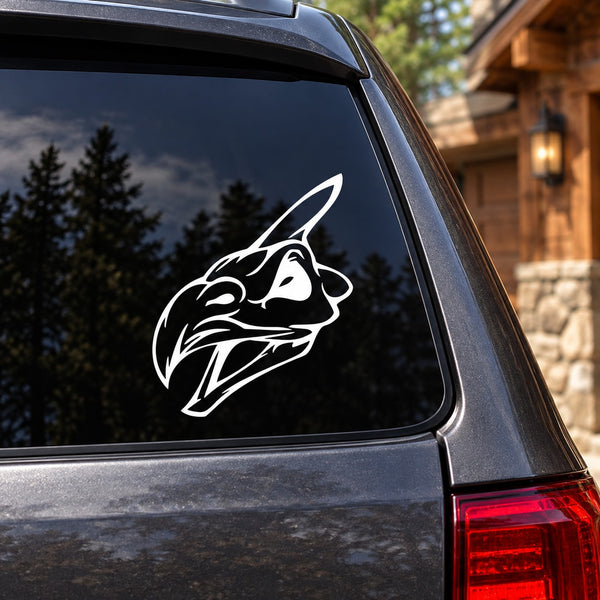 White stylized animal head vinyl decal for car window