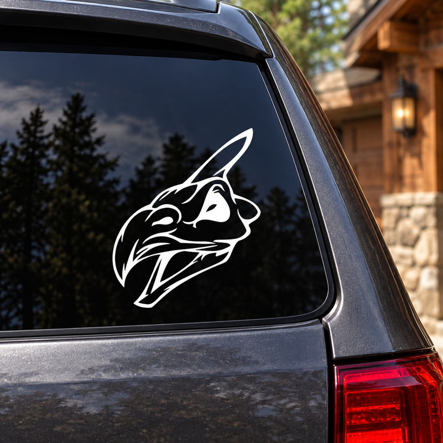 White stylized animal head vinyl decal for car window