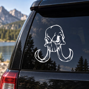 Skull vinyl decal with white graphic on car window