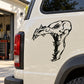Skull vinyl decal with bold black skull face and flame-like detailing