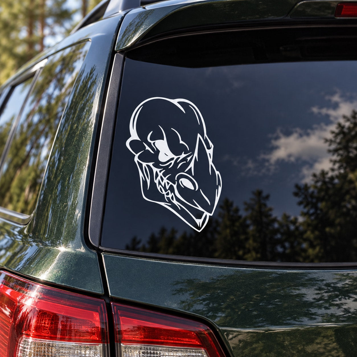 White skull outline vinyl decal with bold line art