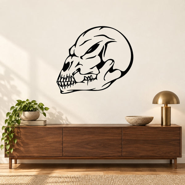 Skull wall vinyl decal: black outline skull graphic for walls