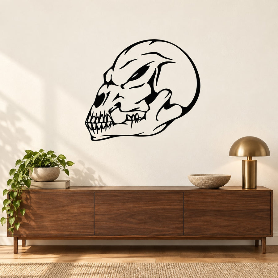 Skull wall vinyl decal: black outline skull graphic for walls