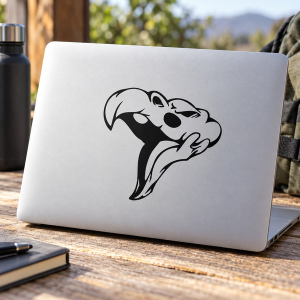 Skull head vinyl decal with bold black graphic
