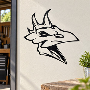 Skull head wall vinyl decal with bold black-and-white dragon face design