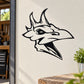 Skull head wall vinyl decal with bold black-and-white dragon face design