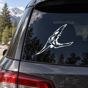 White skull wing car vinyl decal on dark window