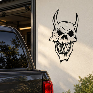 Skull wall vinyl decal with black devilish skull face