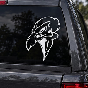 White vinyl skull decal with stylized skull face for car window