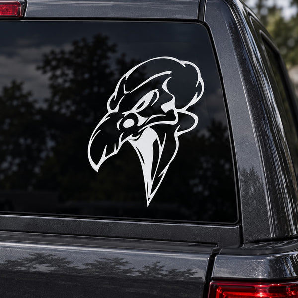 White vinyl skull decal with stylized skull face for car window