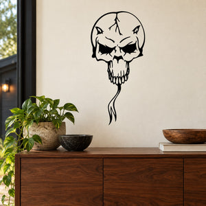 Skull wall decal vinyl sticker, black outline skull with hanging smoke-like tail