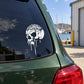 Vinyl skull decal with dripping white paint design on car door window