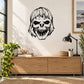 Skull face vinyl wall decal with bold black-and-white illustration