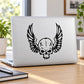 Skull wall decal vinyl sticker with black winged skull on white surface