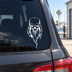 Skull vinyl decal for car window, white bearded skull graphic