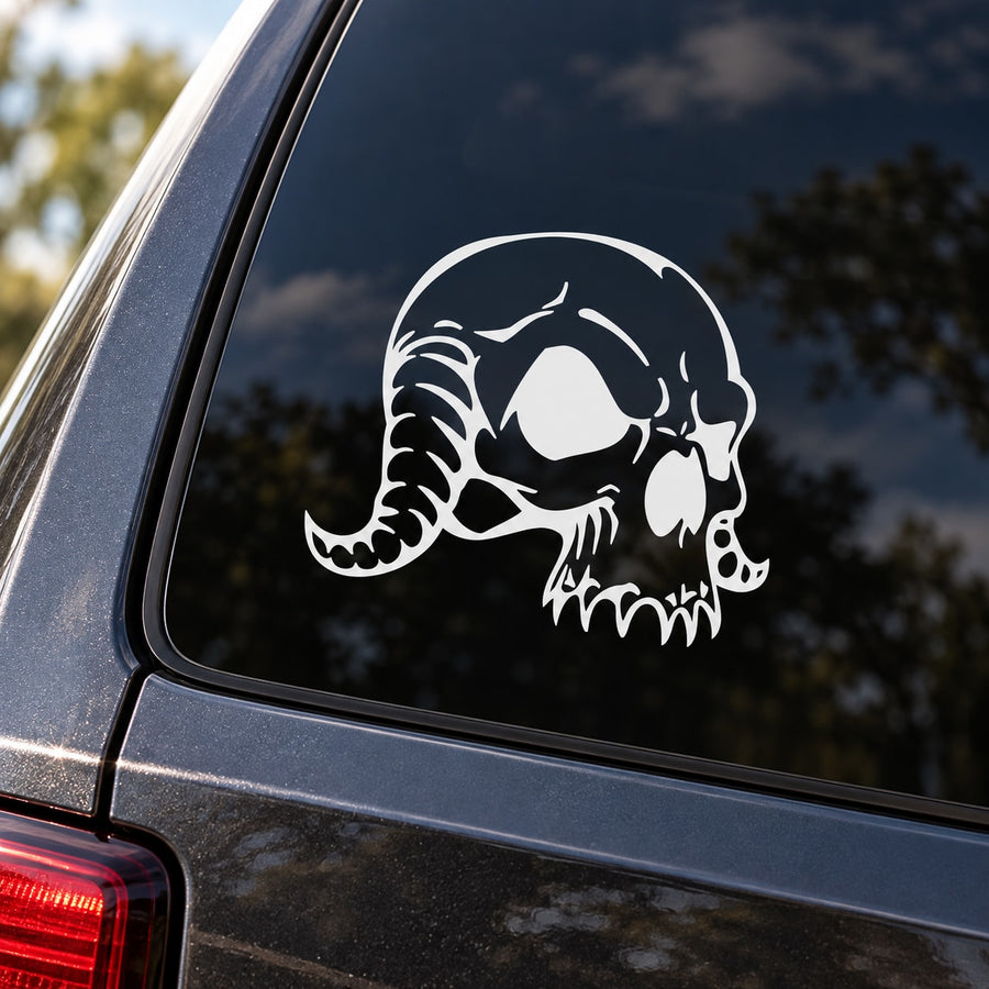 White skull vinyl decal sticker, detailed cartoon skull design