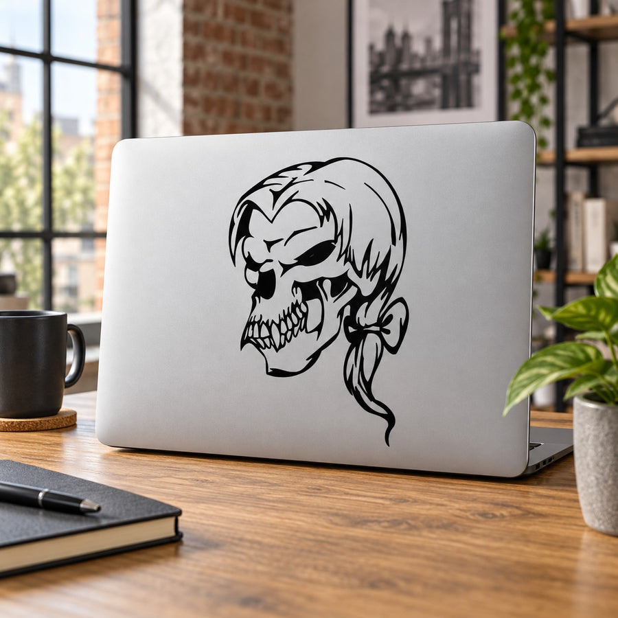 Skull vinyl wall decal with black cartoon skull graphic