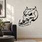 Black vinyl skull wall decal with horned head design