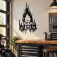 Black skull with flame wall vinyl decal
