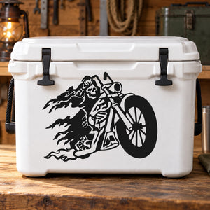 Vinyl wall decal with black reaper skull and scythe rider graphic