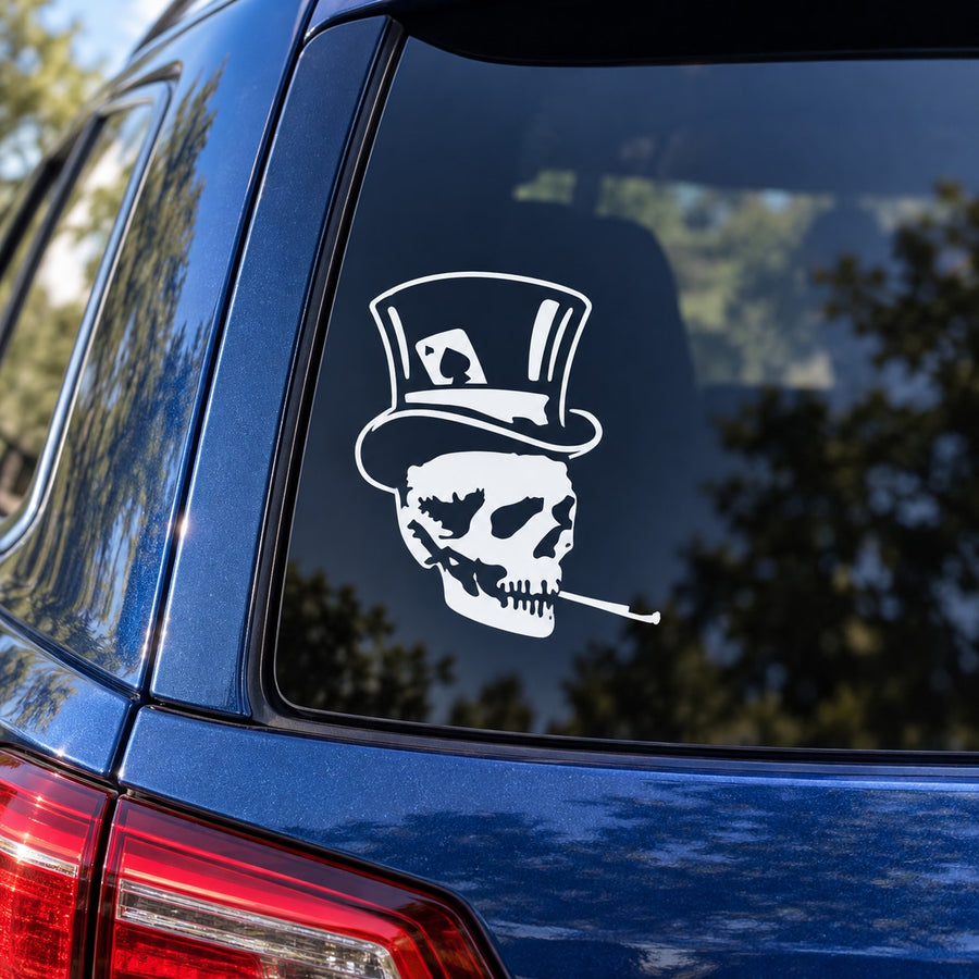Skull and top hat cigarette decal sticker