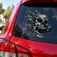 Decorative filligree skull sticker with ornate black-and-gray graphic