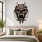 Horned demon skull wall sticker with dark open mouth and jagged teeth