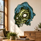 Hooded skull sticker with teal hood and green face, white eye, bold outline