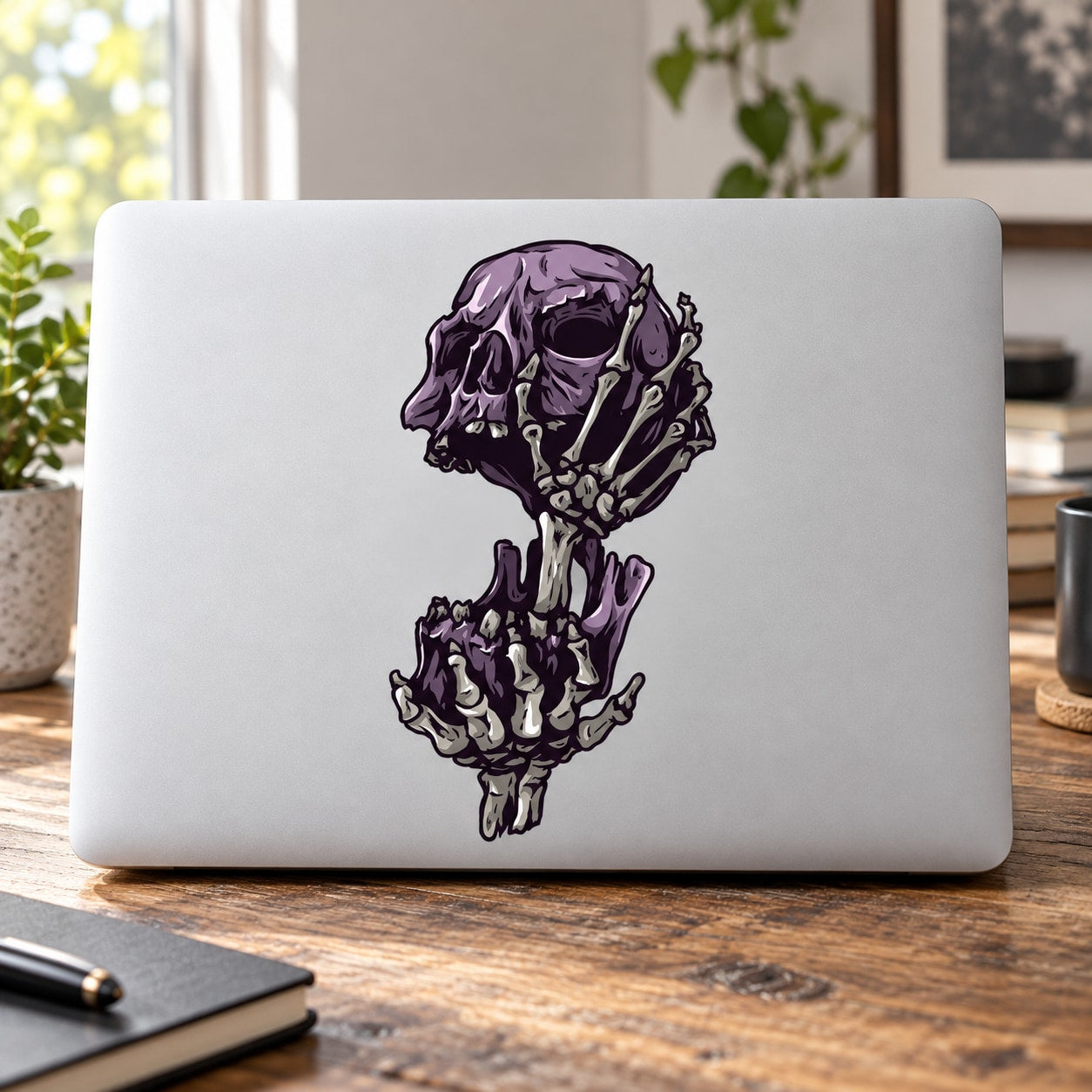 Purple skull hands graphic sticker