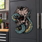 Skull with serpent decal in teal, black, and cream with raised skull and snake details