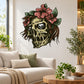 Flowered skull sticker with detailed skull face and pink blossoms