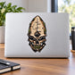 Alien skull sticker with open flames and green highlights, bold outline