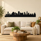 Black city skyline wall decal silhouette with tall skyscrapers and spires