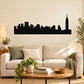 Black city skyline wall decal with tall tower silhouette