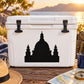 Black fairy-tale castle decal on white cooler lid