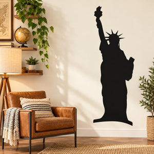 Statue of Liberty wall decal in black silhouette, full figure standing with torch