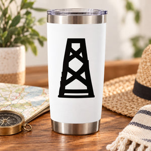 Stainless steel tumbler with black water tower frame decal