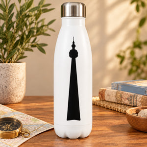 Black city tower silhouette decal for water bottles